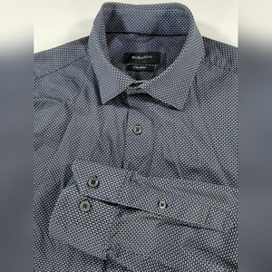 Bugatchi Tech 8 Way Stretch Button Shirt Men Large Long Sleeve Blue Mirco Dot